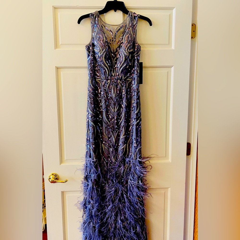 Aidan Mattox feathered gown.
